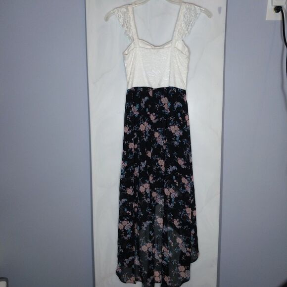 As U Wish High Low Dress Sz S Embroidered Bodice Lace Straps Floral Boho Beachy - Picture 5 of 10
